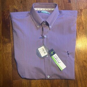 Tailorbyrd Performance Button-Down Shirt XL – Purple Check – New With Tags